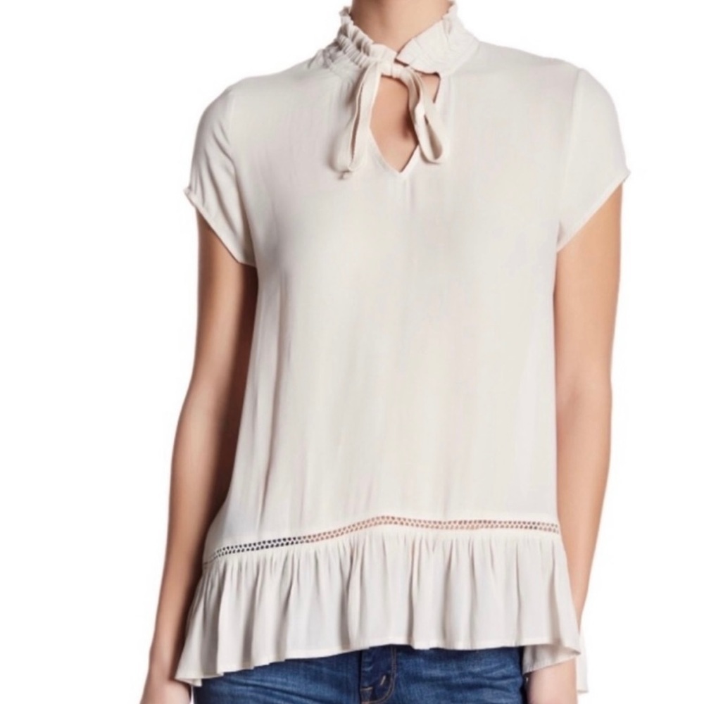 ANTHROPOLOGIE Ro & De Cream Ruffle Hem Blouse S